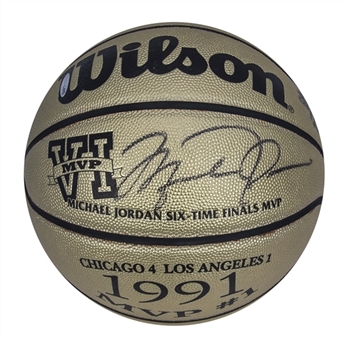 Michael Jordan Signed "Six-Time Finals MVP" Gold Wilson Basketball (#31/123) (UDA)
